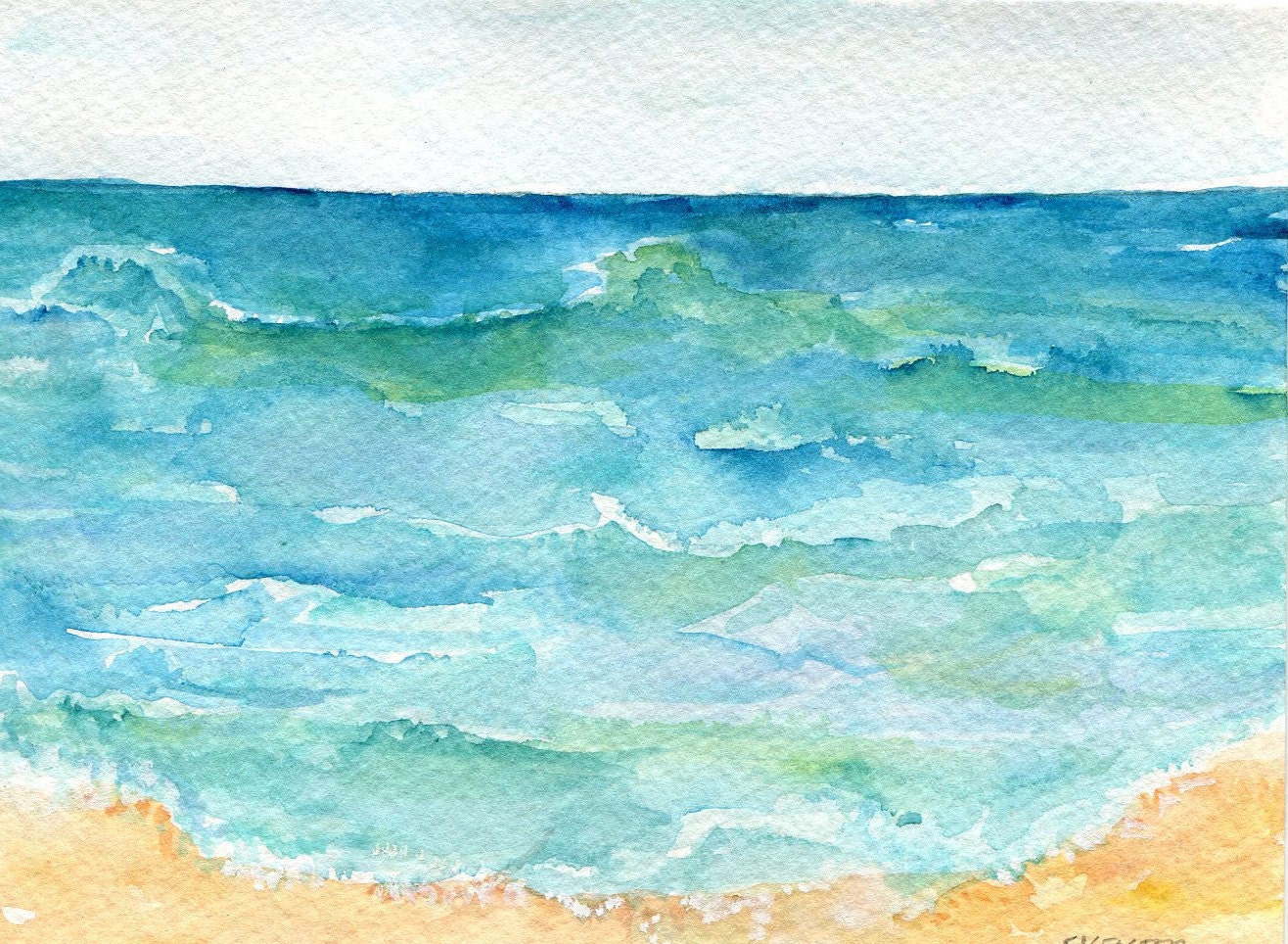 Aruba original watercolor painting ocean art seascape 5 x