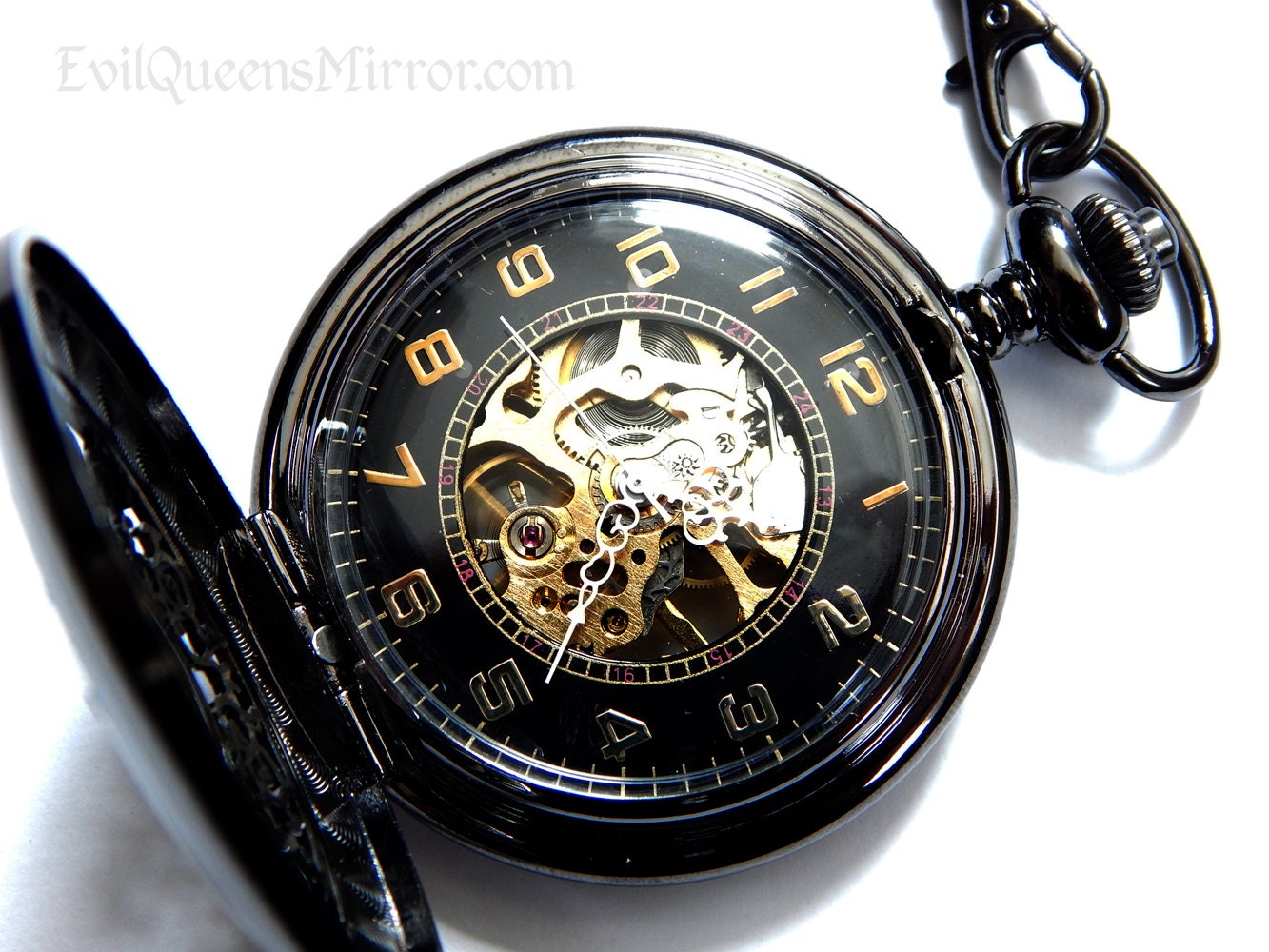 Mechanical Pocket Watch with Handmade Chain Exposed Gears