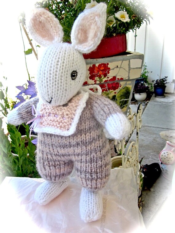 Knit Stuffed Bunny Doll; Hand Knit, Collectible Heirloom/ Amelia, One ...