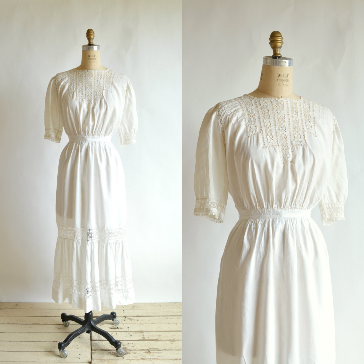 Edwardian Wedding Dress Vintage 1900s White Cotton Dress
