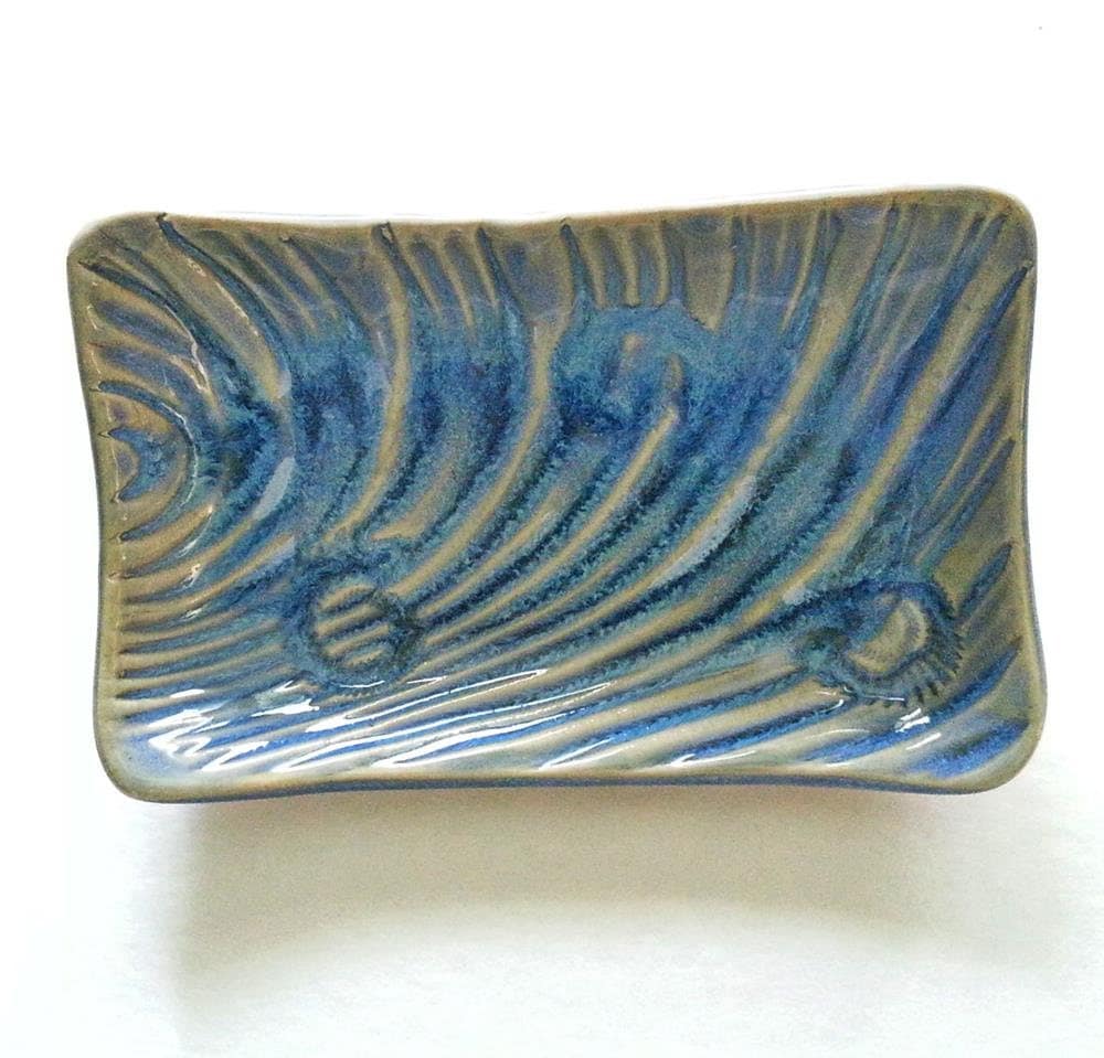 one Nautical soap Dish ocean decor ripple pattern rustic blue