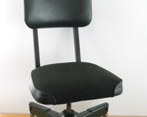 Vintage Rolling Office Chair • 1970s Black Delwood United Chair