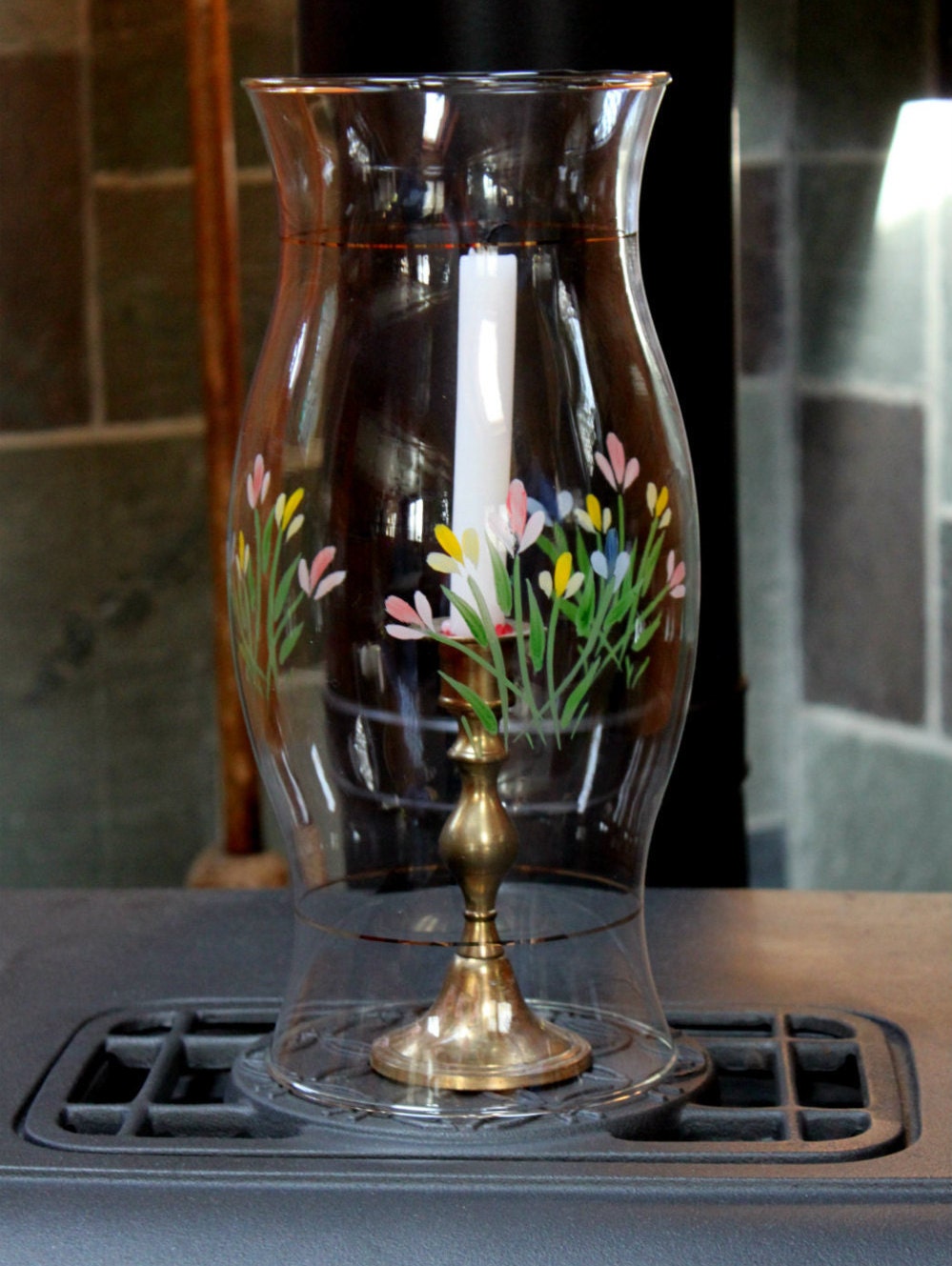 Glass Hurricane Candle Cover Handpainted by AnotherTimeAntiques