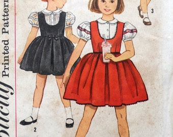 Simplicity 3724 - Adorable Toddler Girls' Jumper Dress & Blouse - Full Skirt - Puff Sleeves - Party Dress - Costume - Size 1 - UNCUT