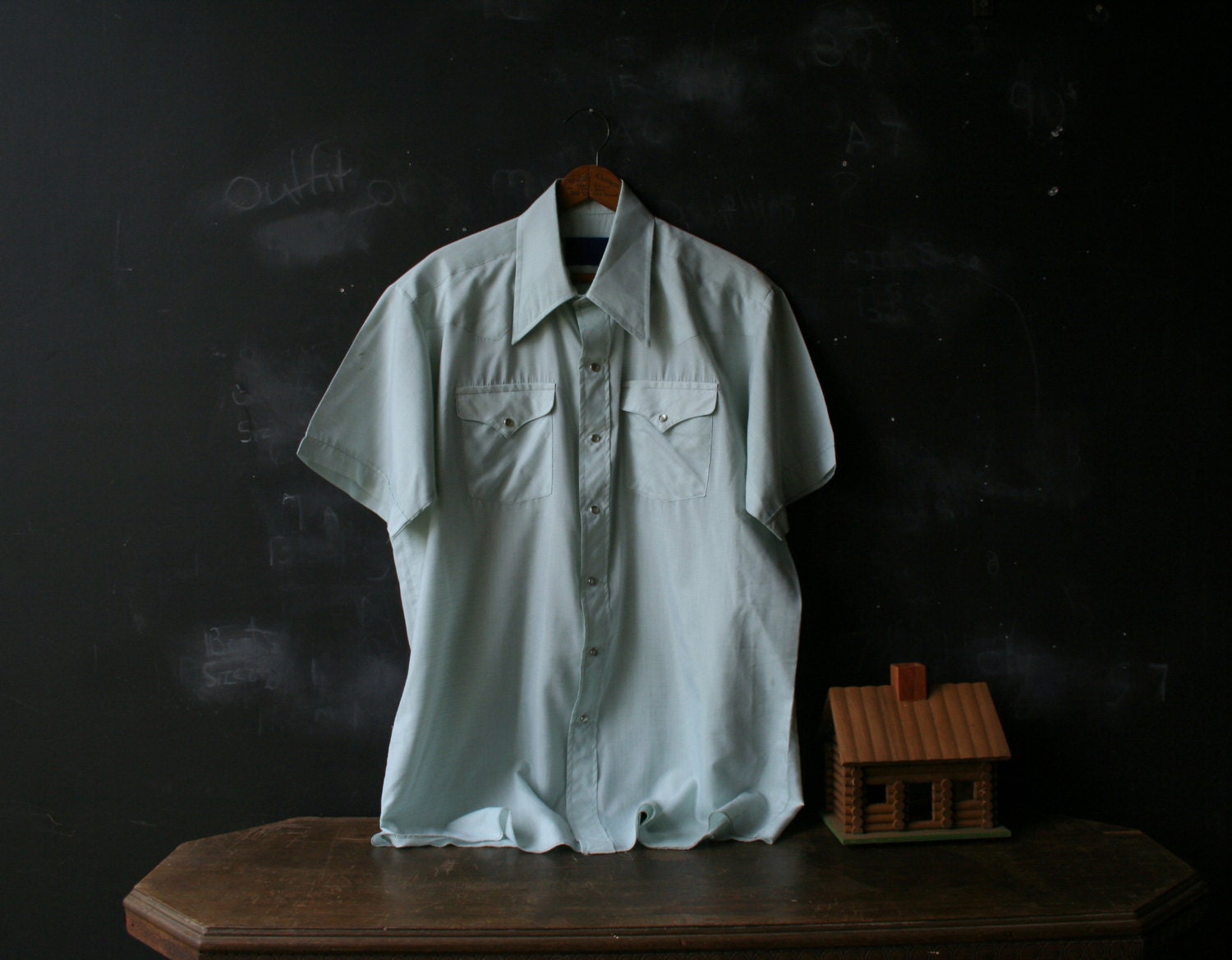 Vintage Mens Shirt Short Sleeve Very Light Weigh Mint Green