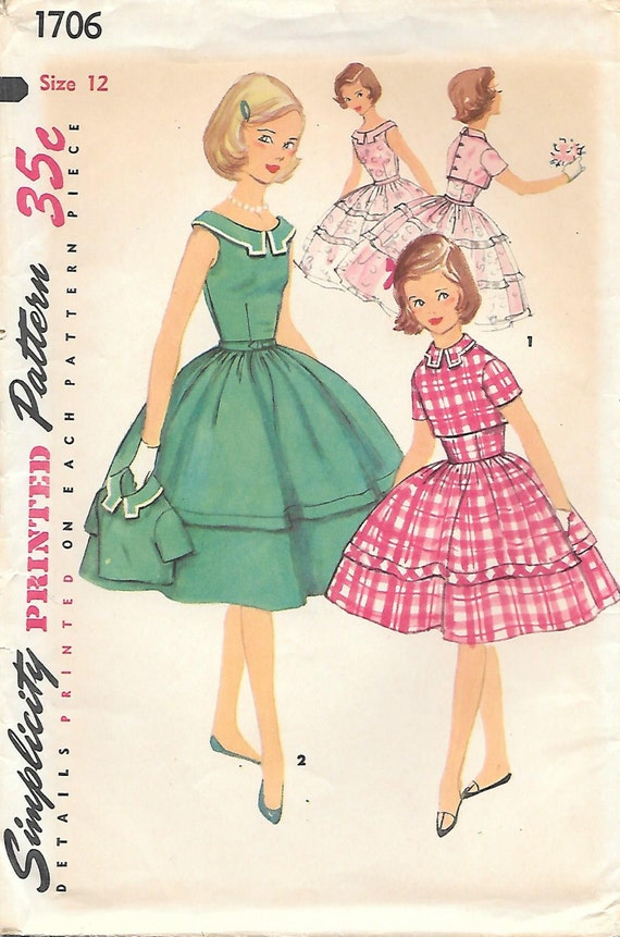 1950s Girls Party Dress Short Jacket Simplicity 1706 UNCUT Sewing ...