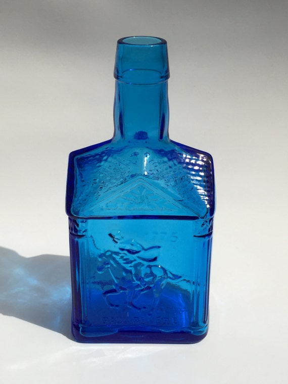 Vintage Blue Glass Paul Revere Bottle Wheaton New Jersey