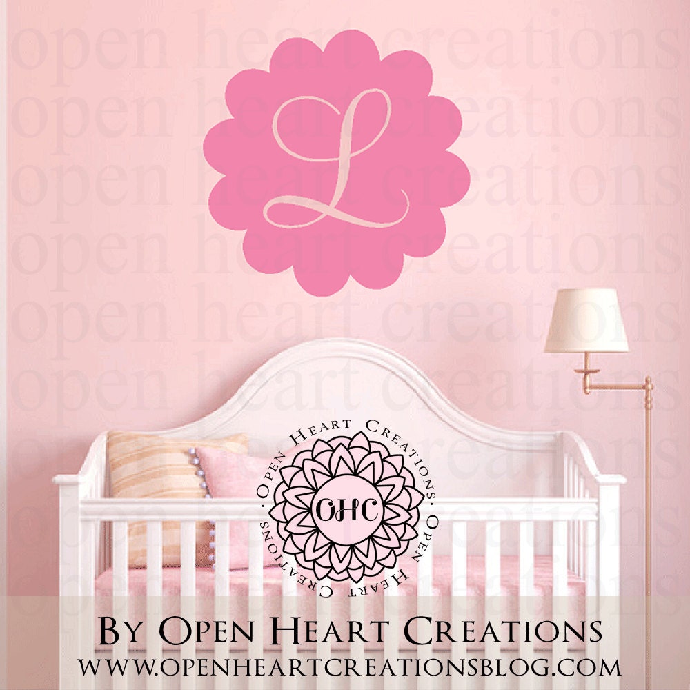 Scallop Framed Single Initial Wall Decal Baby Nursery Boy