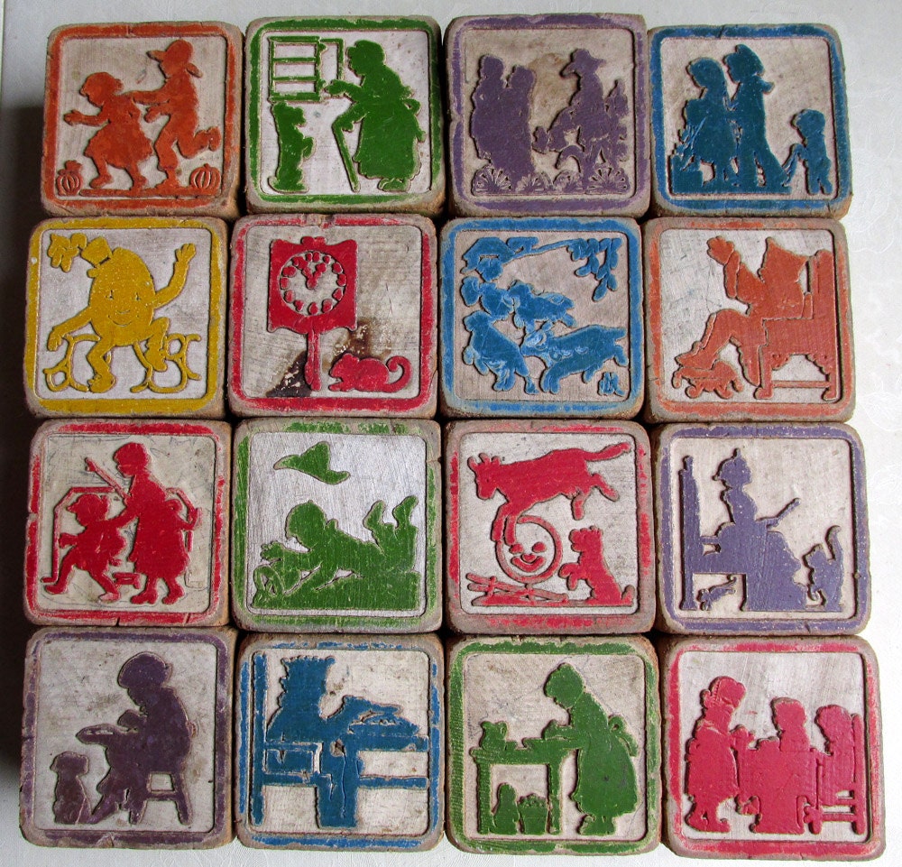 Vintage Nursery Rhyme Wood Block Set