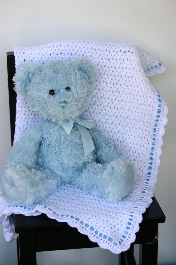 INSTANT DOWNLOAD PATTERN Crochet Ribbon Heirloom Baby Blanket