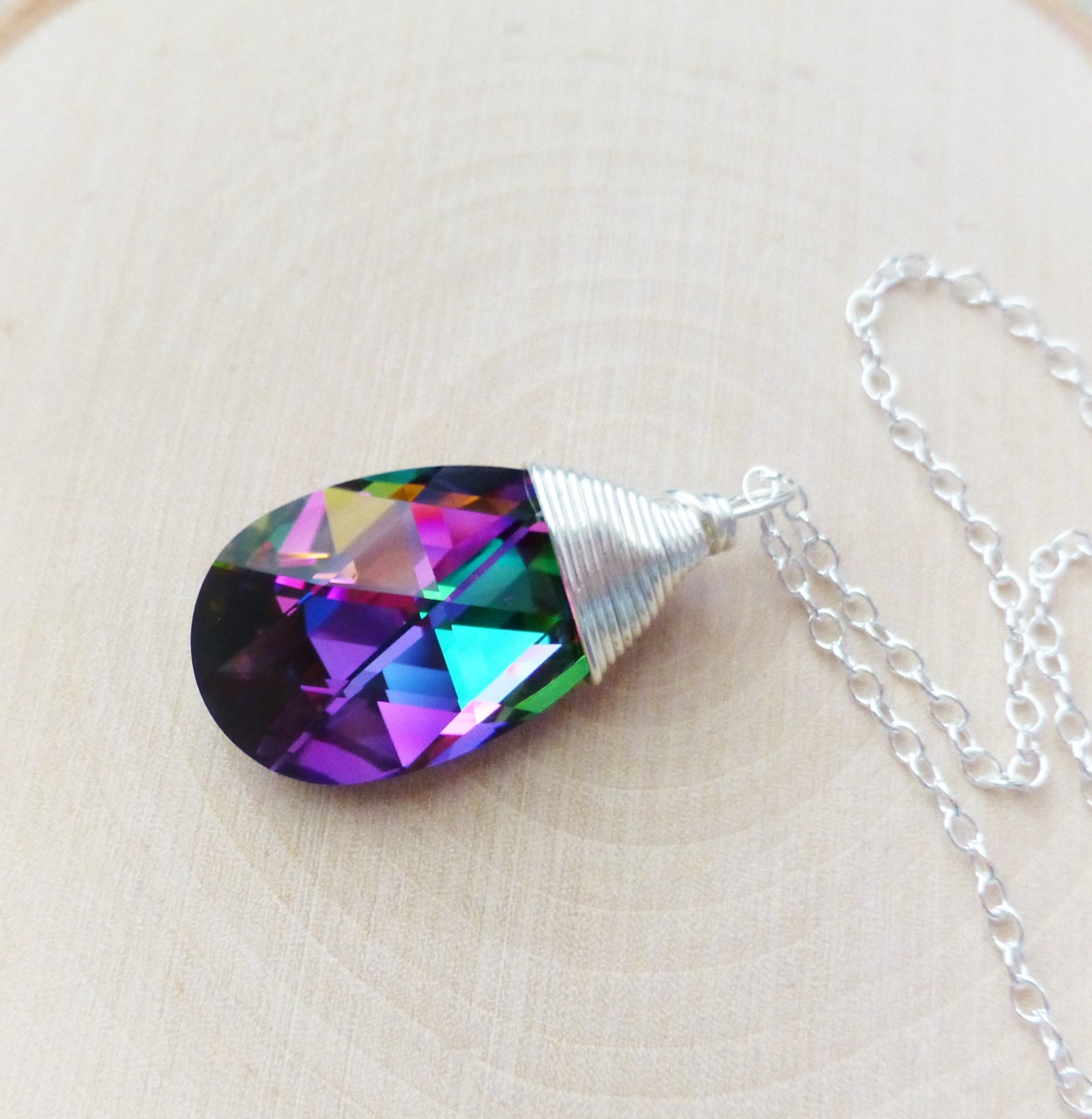 rainbow swarovski pendant necklace prism pear rainbow swarovski pendant necklace prism pear