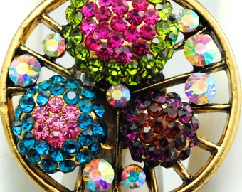 Multicolor Gold Ring/Cocktail Ring/Aurora Borealis/Rhinestone/Gift For Her/Spring Jewelry/Adjustable/Under 20 USD