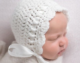Crochet Baby Bonnet - Baby Girl Crochet Hat - Coming Home Outfit - Infant Girl Hat- Newborn Girl Hat -Newborn Photo Prop - Crochet Baby Hat