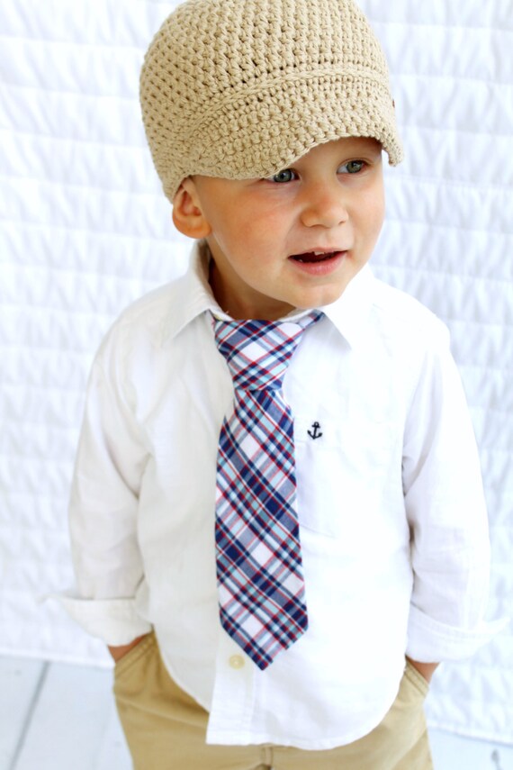 Back to School Blue Plaid Tie. Boy's Wedding Tie. Ring Bearer Tie, Toddler Tie, Baby Boy Tie, Boy Birthday Gift, Dapper Baby Boy. by ChicCoutureBoutique