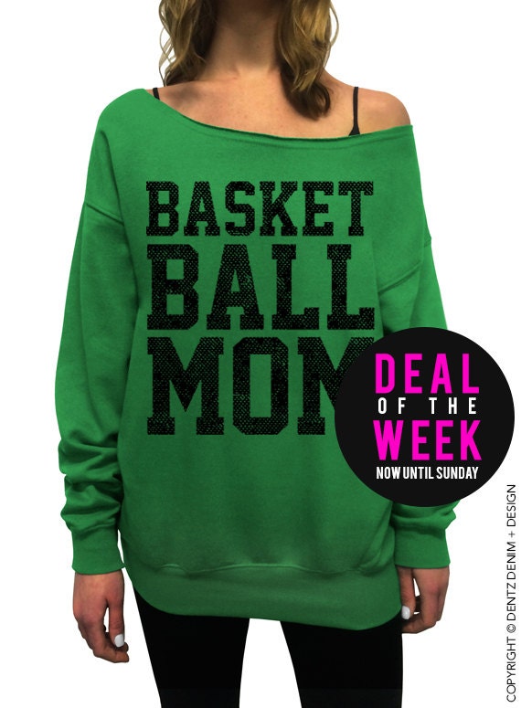 Basketball Mom Green Slouchy Oversized Sweatshirt by DentzDesign