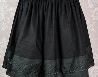 Cotton underskirt with broderie anglais trimming in black, ivory or white.