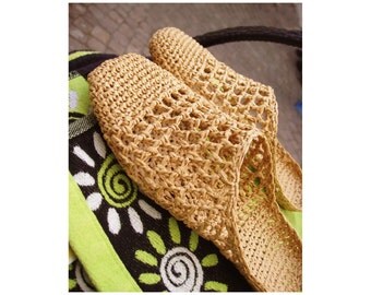 Raffia Slip-In Slippers Crochet Sandal pattern - Instant Download