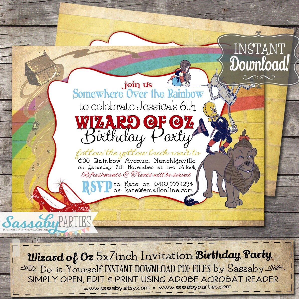 Wizard of Oz Birthday Invitation INSTANT DOWNLOAD
