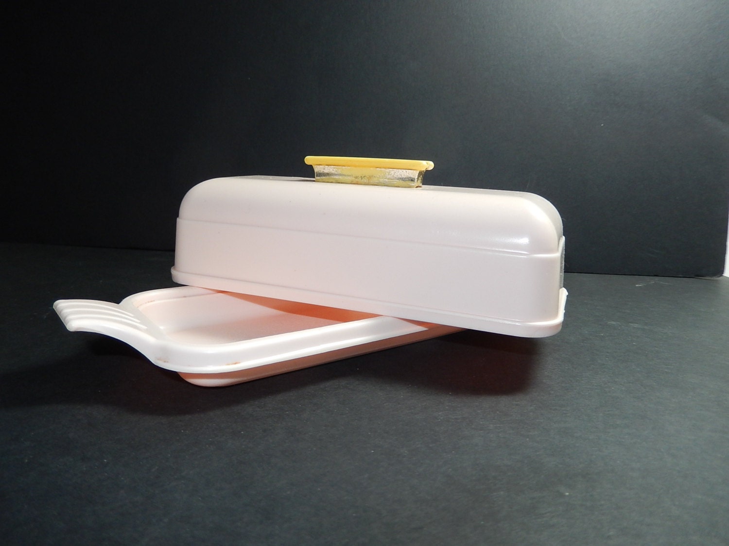 pink plastic butter dish gold handle shabby by pink plastic butter dish gold handle shabby by