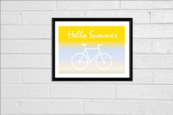 8x10 Print Hello Summer Sign Bike Printable Digital Print Digital Download Digital Art Beach Print Beach Decor Home Decor Print Wall Art