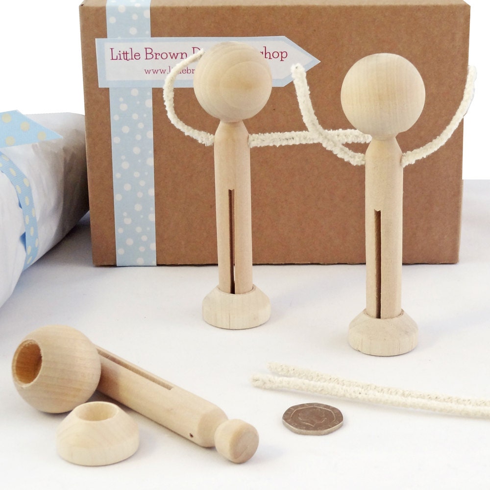 Parts for three wooden peg dolls with arms dolly pegs with