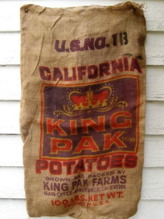 Vintage Burlap Potato Feed Sack Bag CALIFORNIA by trustyboomer