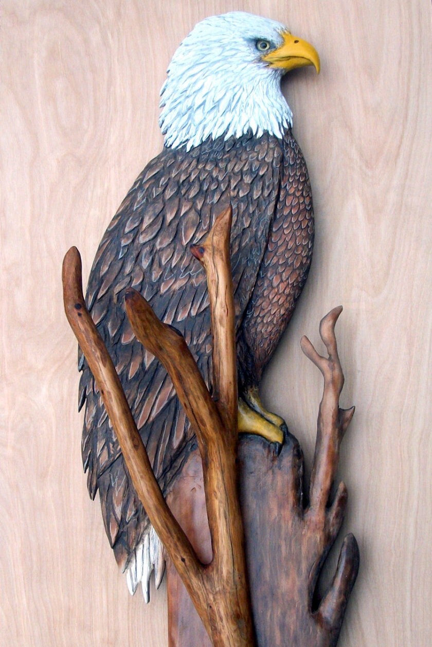 Bald Eagle sculpture art 28 inch wood carving Eagle art