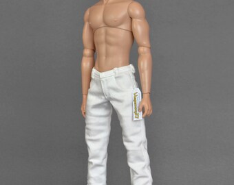 Longer 1/ 6 scale white jeans / trousers for: Fashon Royalty male dolls and taller action figures