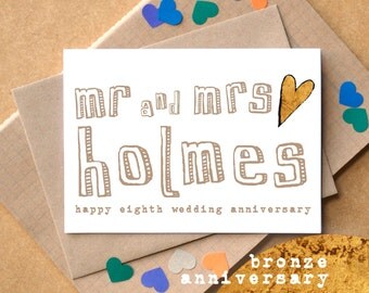 Eighth Anniversary Card - Bronze Anniversary Card - Personalised Mr and Mrs Anniversary Card - 8th Wedding Card - Same Sex Anniversary Card