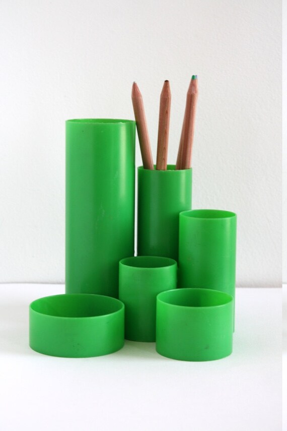 Green pencil holder tubular 80s. by TWISTandCOLORS on Etsy