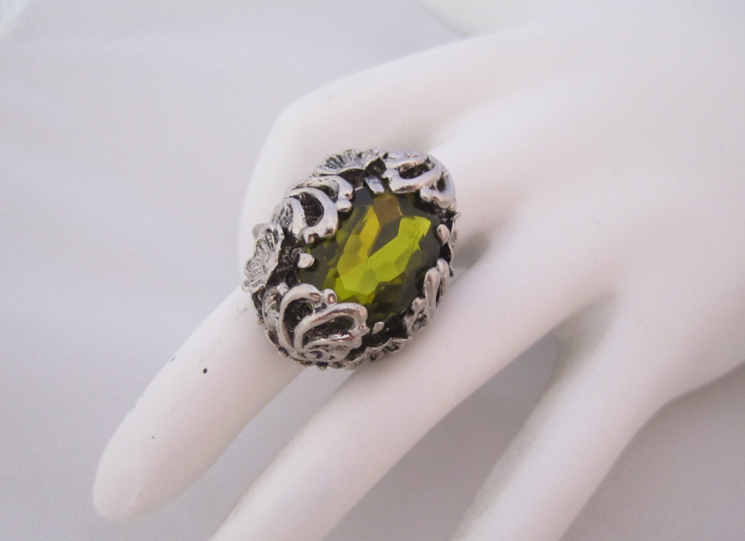 Vintage Green Ring Adjustable Ring Flower by LadyandLibrarian