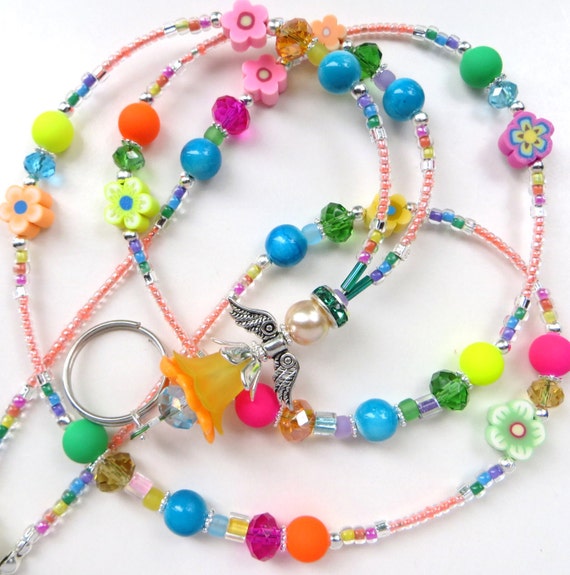 VIBRANT ANGEL Beaded Id Lanyard Badge Holder Polymer Clay