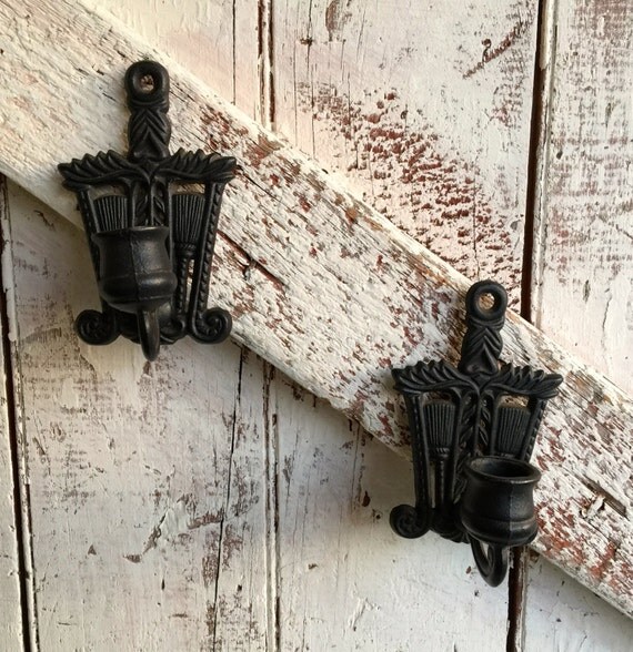 Cast iron wall sconces vintage set of two wrought iron wall
