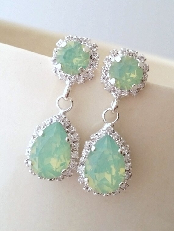Mint green Chandelier earrings Opal earrings Dangle