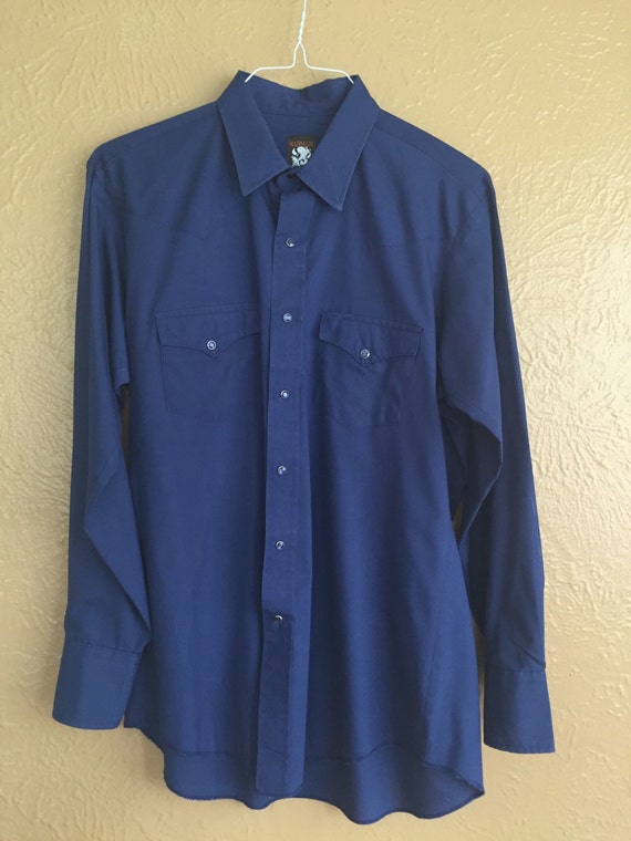 Men's Royal Navy Blue Pearl Snap Buttondown Western Shirt