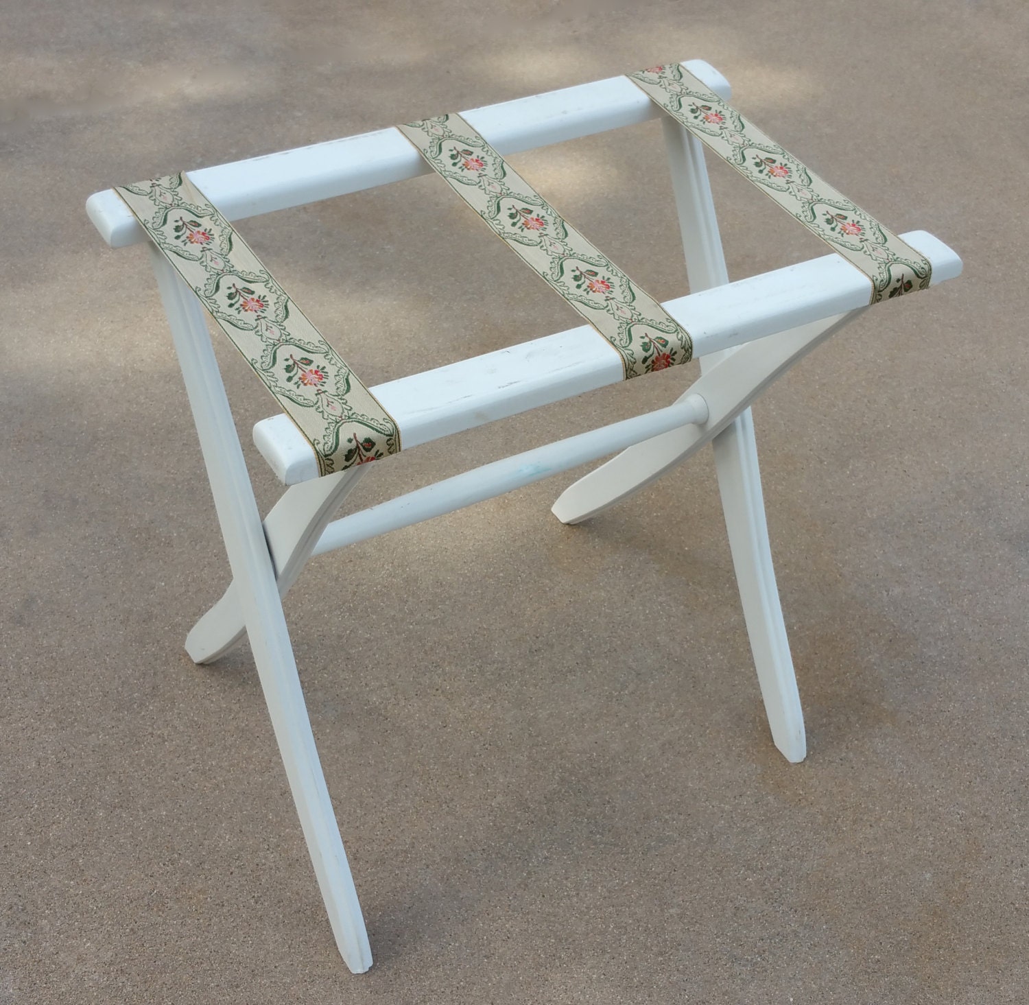 Vintage Wooden Luggage Rack Tapestry Straps Haute Juice