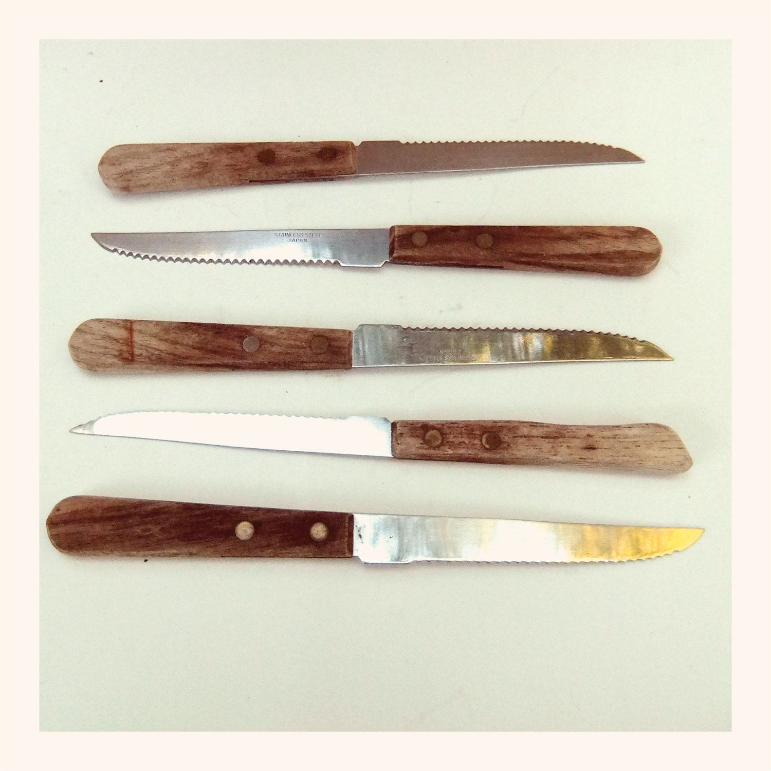 Vintage Steak Knives Weathered Wood Handles by SunStateVintage
