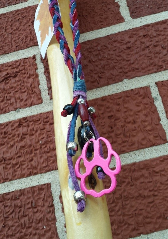 Reclaimed Maple Hiking Stick Leather Wrap by accentonpawsandART