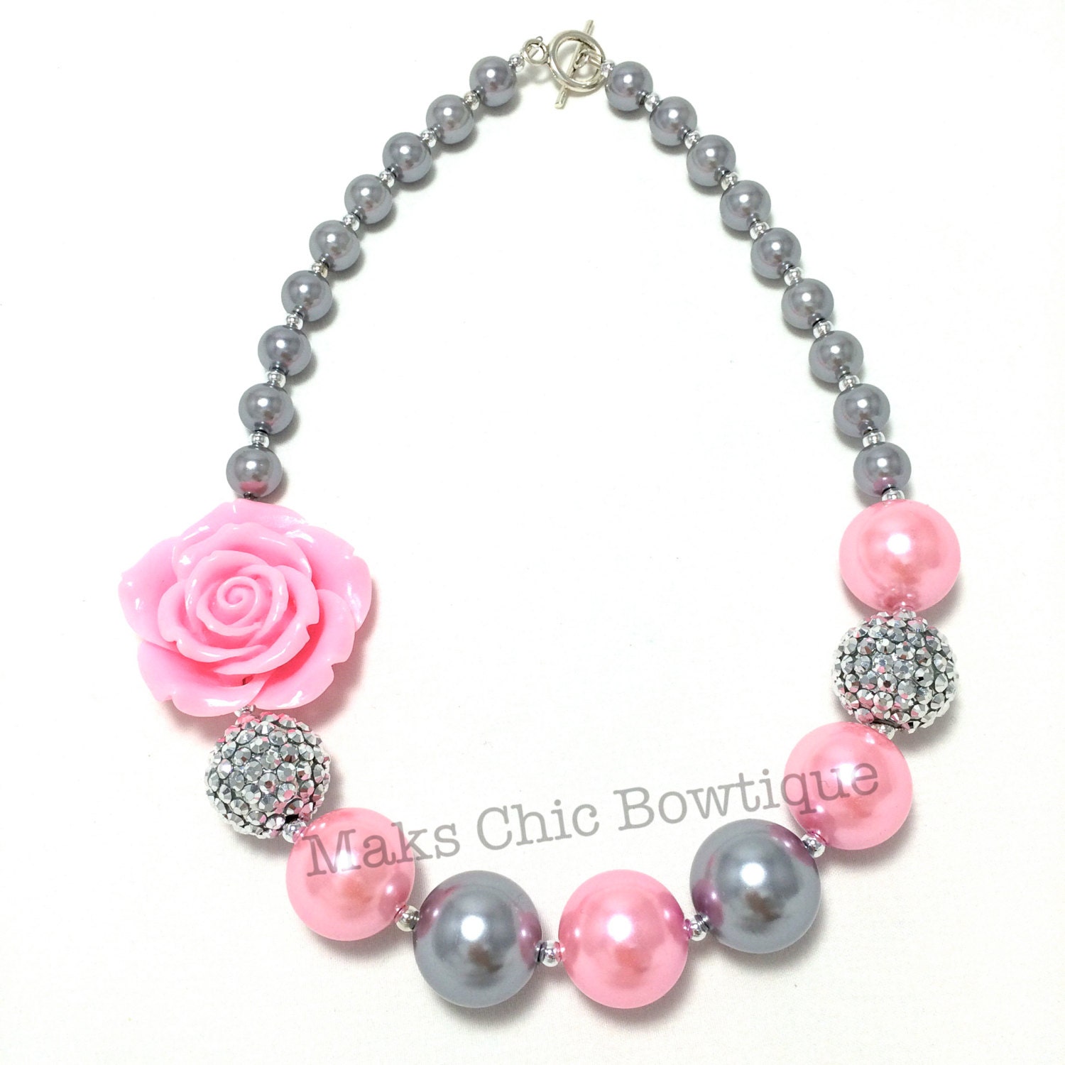 Children's Silver and Pink Chunky Rose Pearl Necklace