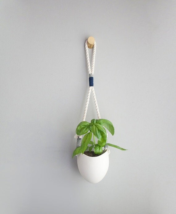 Navy and grey yarn cotton rope planter by lightandladder on Etsy