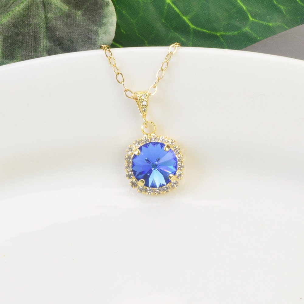 Bright Blue Necklace Gold Cobalt Blue Bridesmaid Necklace