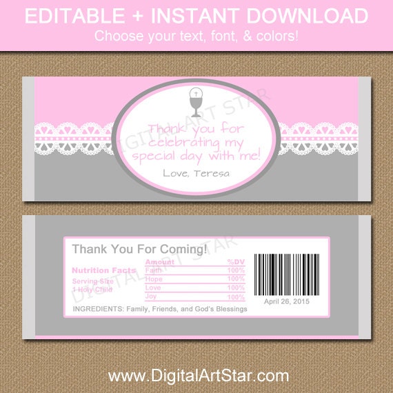 free first communion candy bar wrapper template