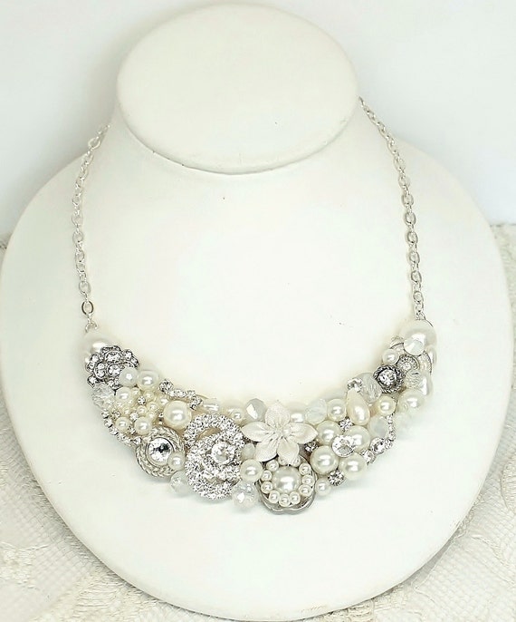 Bridal Statement Necklace Rhinestone Bridal Necklace Ivory