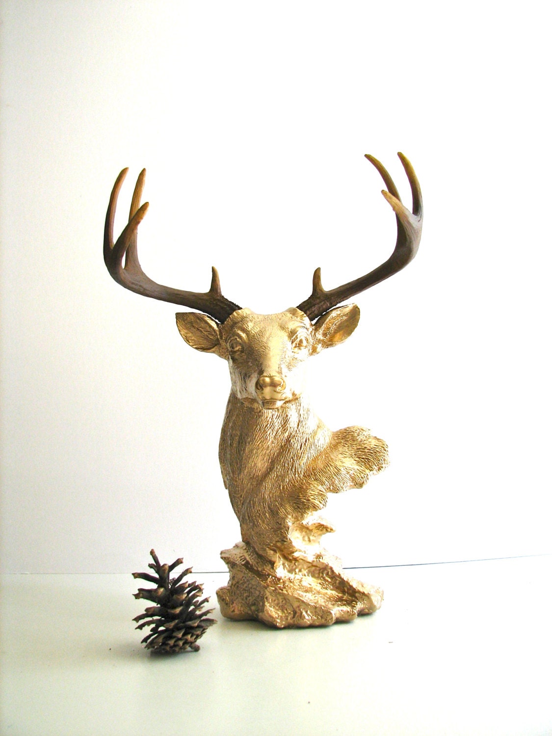 Deer Head Bust Statue in DARK GOLD with naturallooking