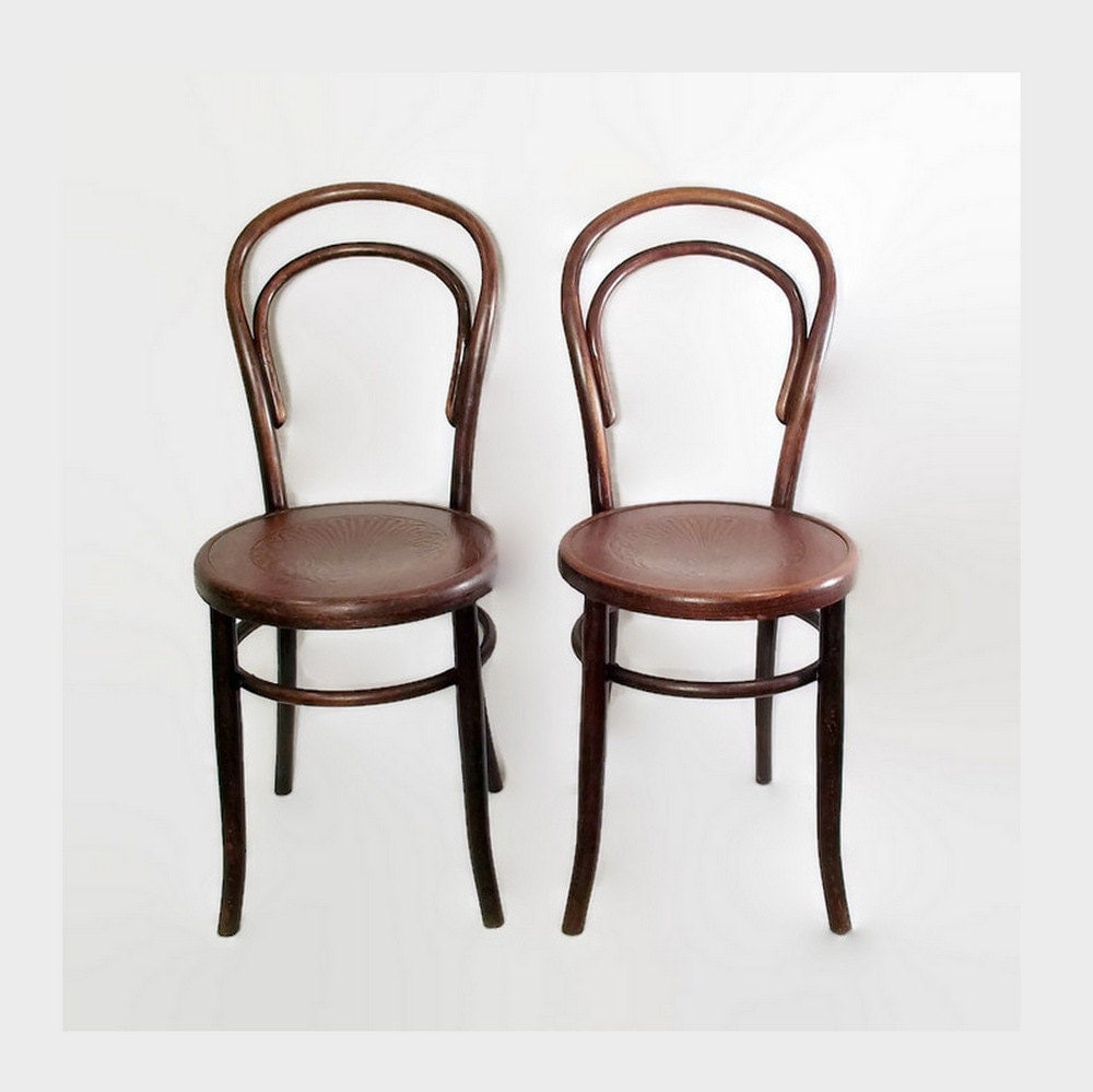 Antique Fischel Bentwood Chairs - Thonet - Cafe Bistro Chairs - Wooden Pair of Chairs - 1920s ...