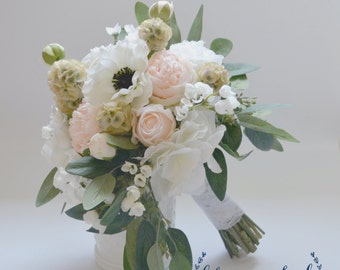 Wedding Bouquet, Silk Bouquet, Silk Flower Bouquet, Silk Bouquet, Bridal Bouquet, Boho Bouquet, Silk Wedding Bouquet, Anemone, Blush