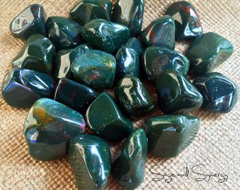 Tumbled Bloodstone Polished Gemstone Crystal Healing Wicca Reiki Energy Healing Dark Green Blood Ancestor Connection
