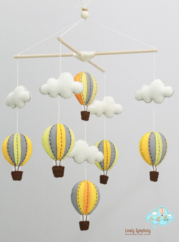 yellow and grey hot air balloons baby mobile baby mobile