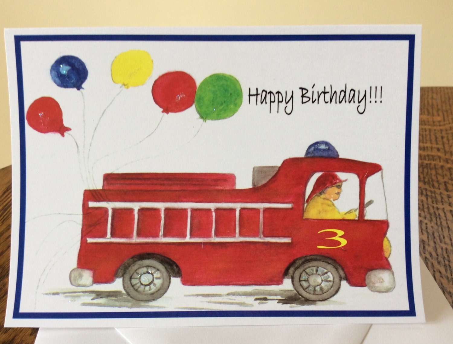 Fire Truck Happy Birthday little boy birthday watercolor card