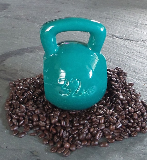 Handmade Teal Kettlebell Coffee Mug 16 or 24 oz Ceramic Mug Fitness by Clazydayceramics